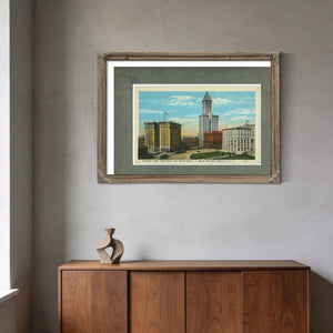 City Hall Park Frye Hotel And Smith Tower Ca 1915 — vintage wall art by Bella Frye