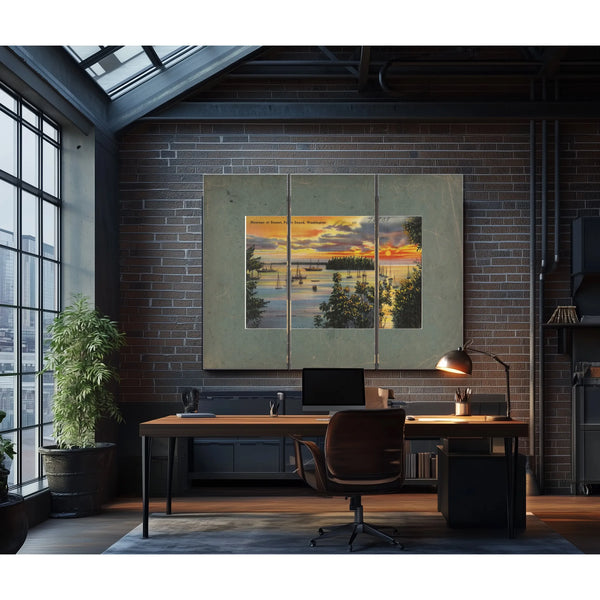 Moorage At Sunset Puget Sound Washington — vintage wall art by Bella Frye