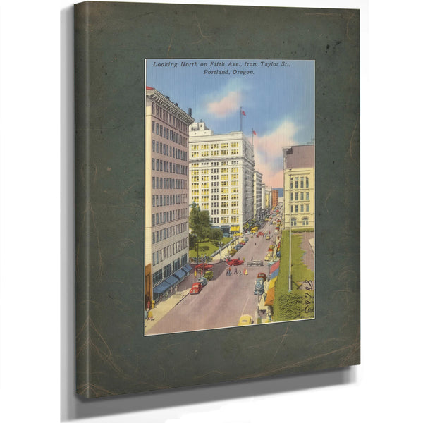 Looking North On Fifth Ave From Taylor St Portland Oregon, canvas wrap — vintage framed wall art by Bella Frye