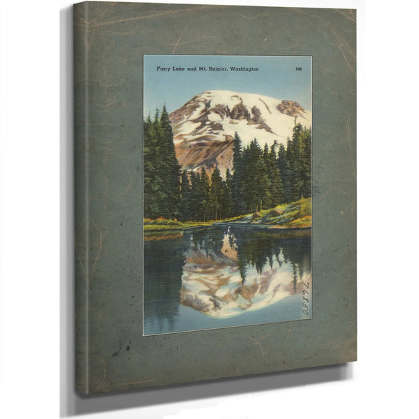 Fairy Lake And Mt Rainier Washington, canvas wrap — vintage framed wall art by Bella Frye