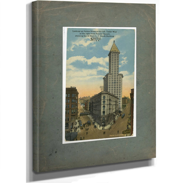 View East From James St And Yesler Way Ca 1915, canvas wrap — vintage framed wall art by Bella Frye