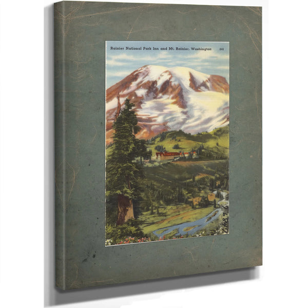 Rainier National Park Inn And Mt Rainier Washington, canvas wrap — vintage framed wall art by Bella Frye