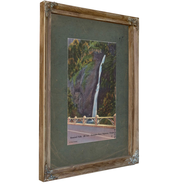 Horsetail Falls 205 Feet Columbia River Highway Oregon, Verdigris frame — vintage framed wall art by Bella Frye