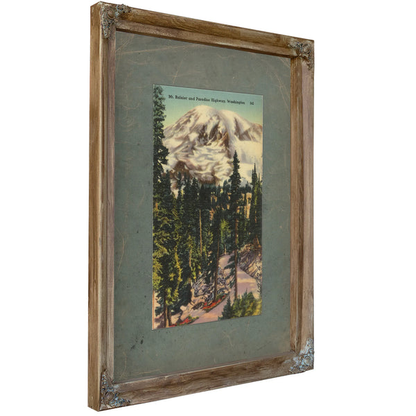 Mt Rainier And Paradise Highway Washington, Verdigris frame — vintage framed wall art by Bella Frye