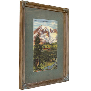 Rainier National Park Inn And Mt Rainier Washington, Verdigris frame — vintage framed wall art by Bella Frye