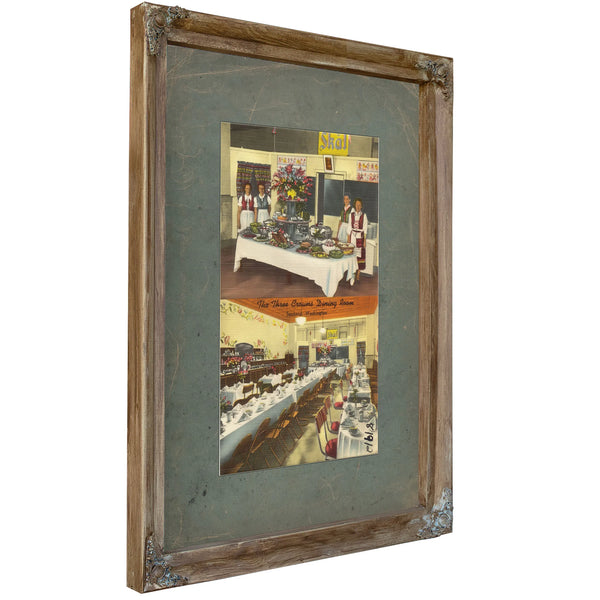 The Three Crowns Dining Room Spokane Washington, Verdigris frame — vintage framed wall art by Bella Frye