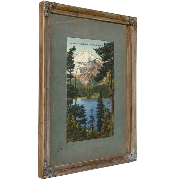 Mt Baker And Reflection Lake Washington, Verdigris frame — vintage framed wall art by Bella Frye