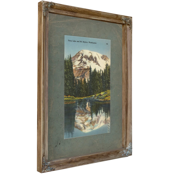 Fairy Lake And Mt Rainier Washington, Verdigris frame — vintage framed wall art by Bella Frye