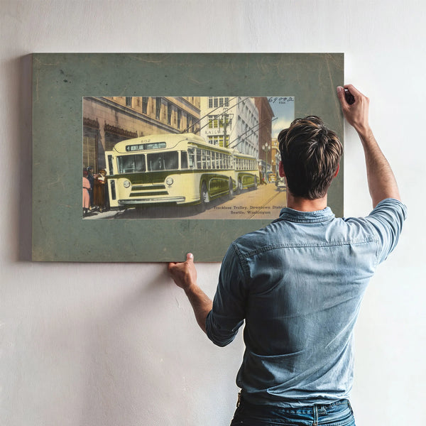 Trackless Trolley Downtown District Seattle Washington — vintage wall art by Bella Frye