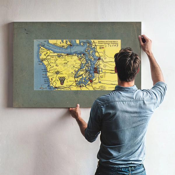 Sportsman And Tourist Map Of Olympic Peninsula Washington — vintage wall art by Bella Frye