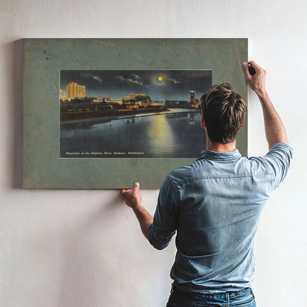 Moonlight On The Spokane River Spokane Washington — vintage wall art by Bella Frye