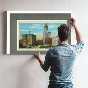 City Hall Park Frye Hotel And Smith Tower Ca 1915 — vintage wall art by Bella Frye