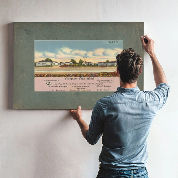 Evergreen State Motel Hi Way 99 North City Limits Everett Washington — vintage wall art by Bella Frye