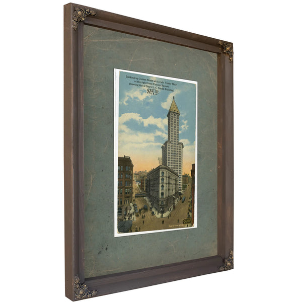 View East From James St And Yesler Way Ca 1915, Bourbon frame — vintage framed wall art by Bella Frye