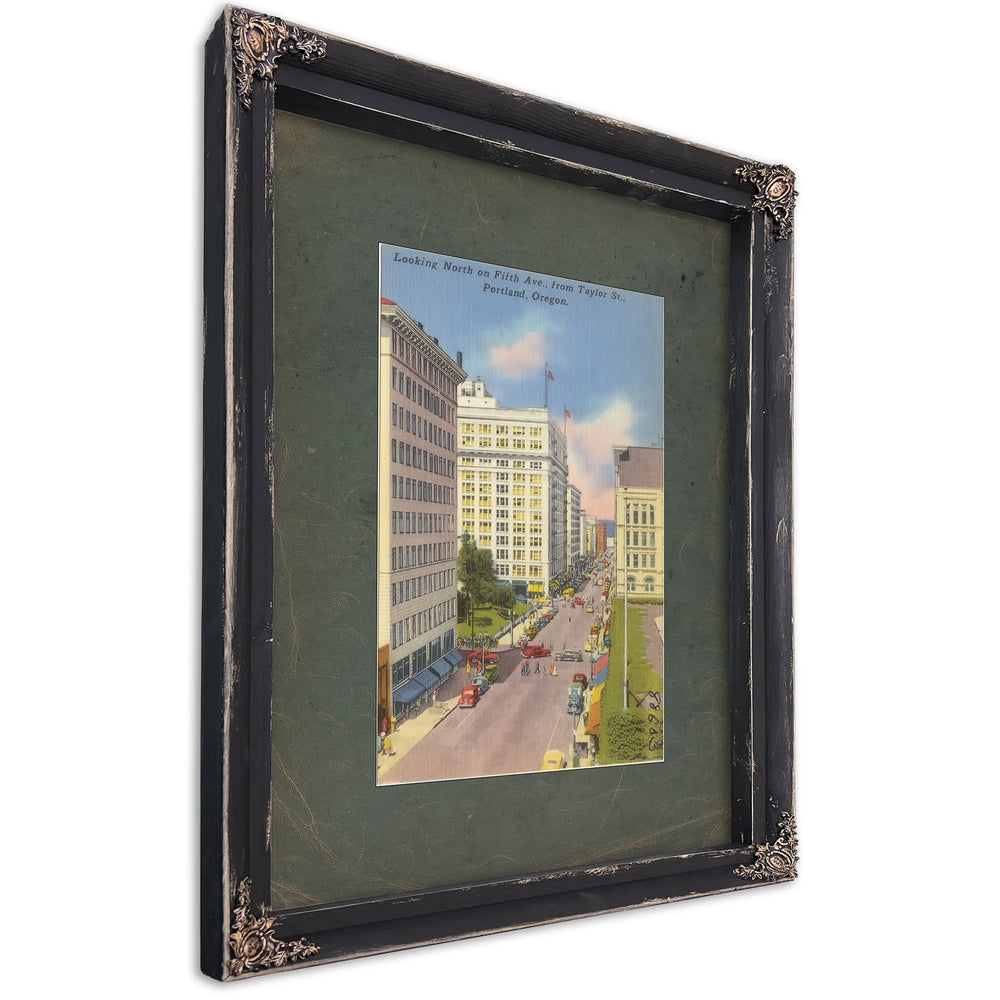 Looking North On Fifth Ave From Taylor St Portland Oregon, Ebony frame — vintage framed wall art by Bella Frye