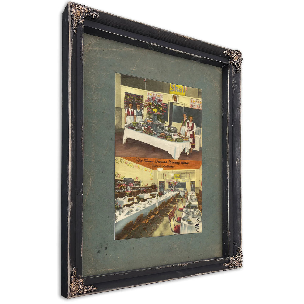 The Three Crowns Dining Room Spokane Washington, Ebony frame — vintage framed wall art by Bella Frye