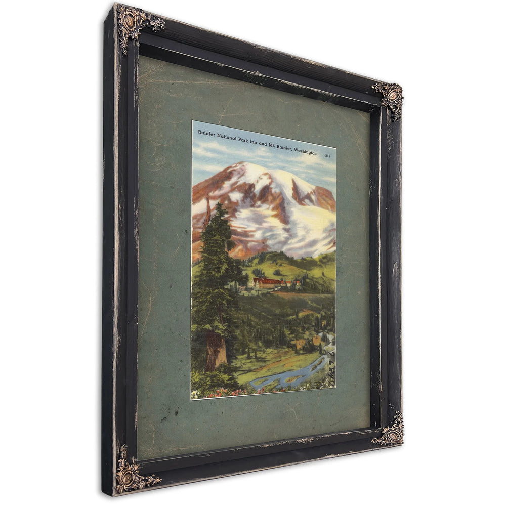 Rainier National Park Inn And Mt Rainier Washington, Ebony frame — vintage framed wall art by Bella Frye