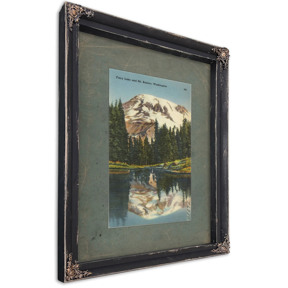 Fairy Lake And Mt Rainier Washington, Ebony frame — vintage framed wall art by Bella Frye