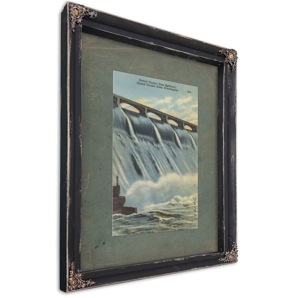 Grand Coulee Dam Spillway Grand Coulee Dam Washington, Ebony frame — vintage framed wall art by Bella Frye