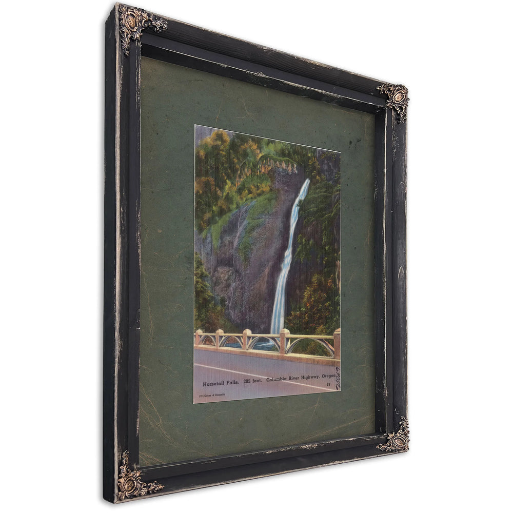 Horsetail Falls 205 Feet Columbia River Highway Oregon, Ebony frame — vintage framed wall art by Bella Frye