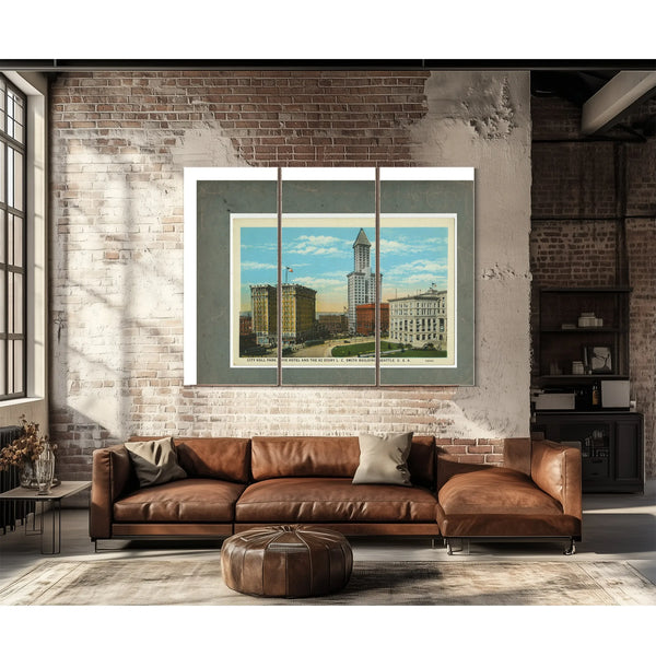 City Hall Park Frye Hotel And Smith Tower Ca 1915 — vintage wall art by Bella Frye