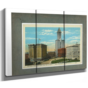 City Hall Park Frye Hotel And Smith Tower Ca 1915 — vintage wall art by Bella Frye