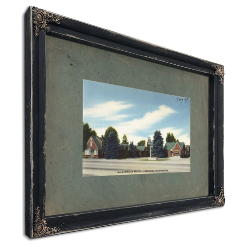 Blue Spruce Motel Spokane Washington, Ebony frame — vintage framed wall art by Bella Frye