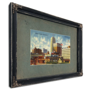Skyline Seattle Washington, Ebony frame — vintage framed wall art by Bella Frye