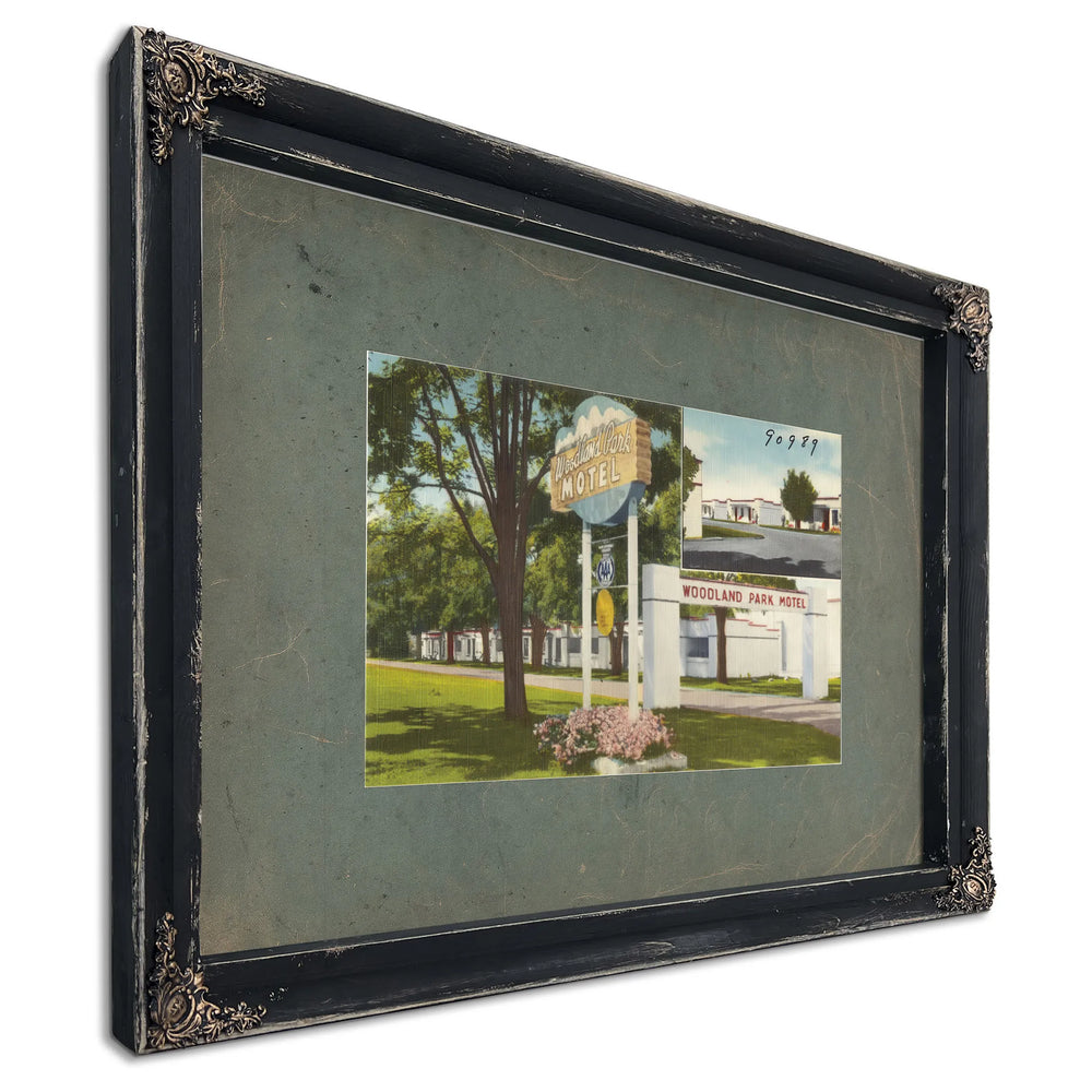 Woodland Park Motel, Ebony frame — vintage framed wall art by Bella Frye