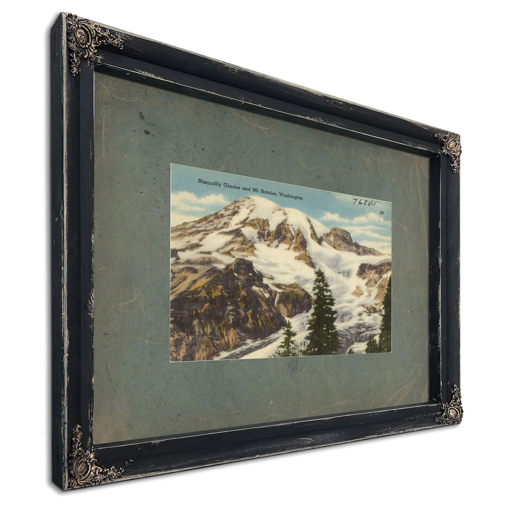 Nisqually Glacier And Mt Rainier Washington, Ebony frame — vintage framed wall art by Bella Frye