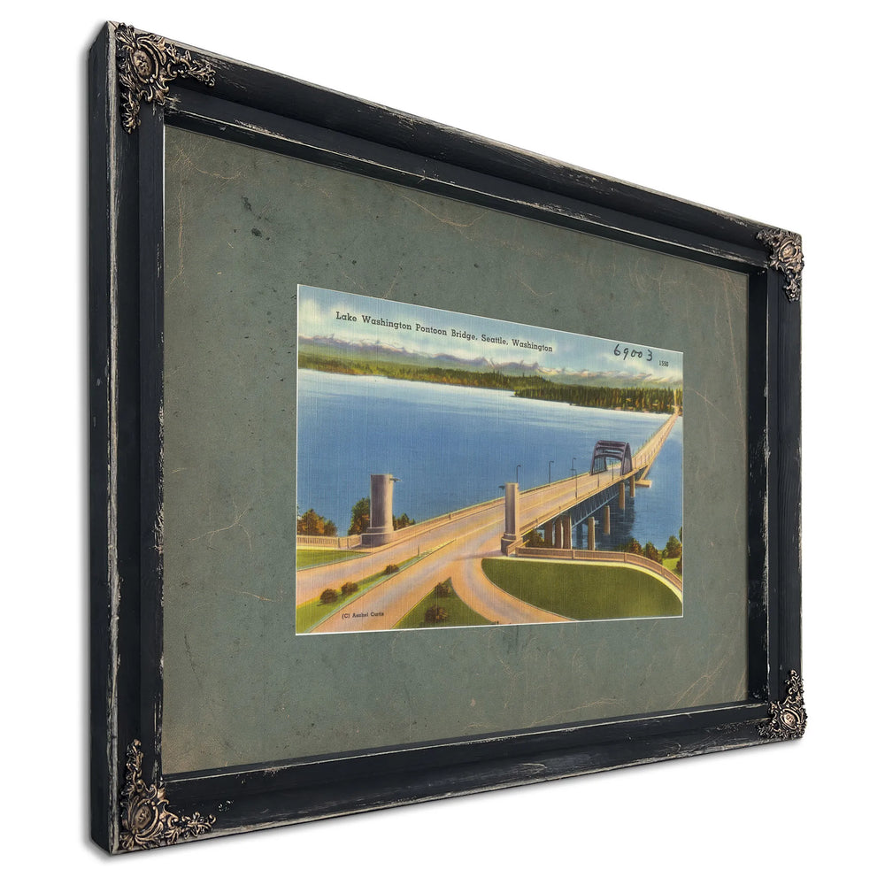 Lake Washingtonpontoon Bridge Seattle Washington, Ebony frame — vintage framed wall art by Bella Frye