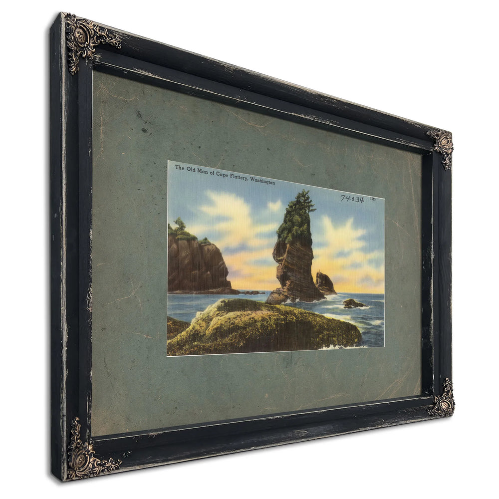 The Old Man Of Cape Flattery Washington, Ebony frame — vintage framed wall art by Bella Frye