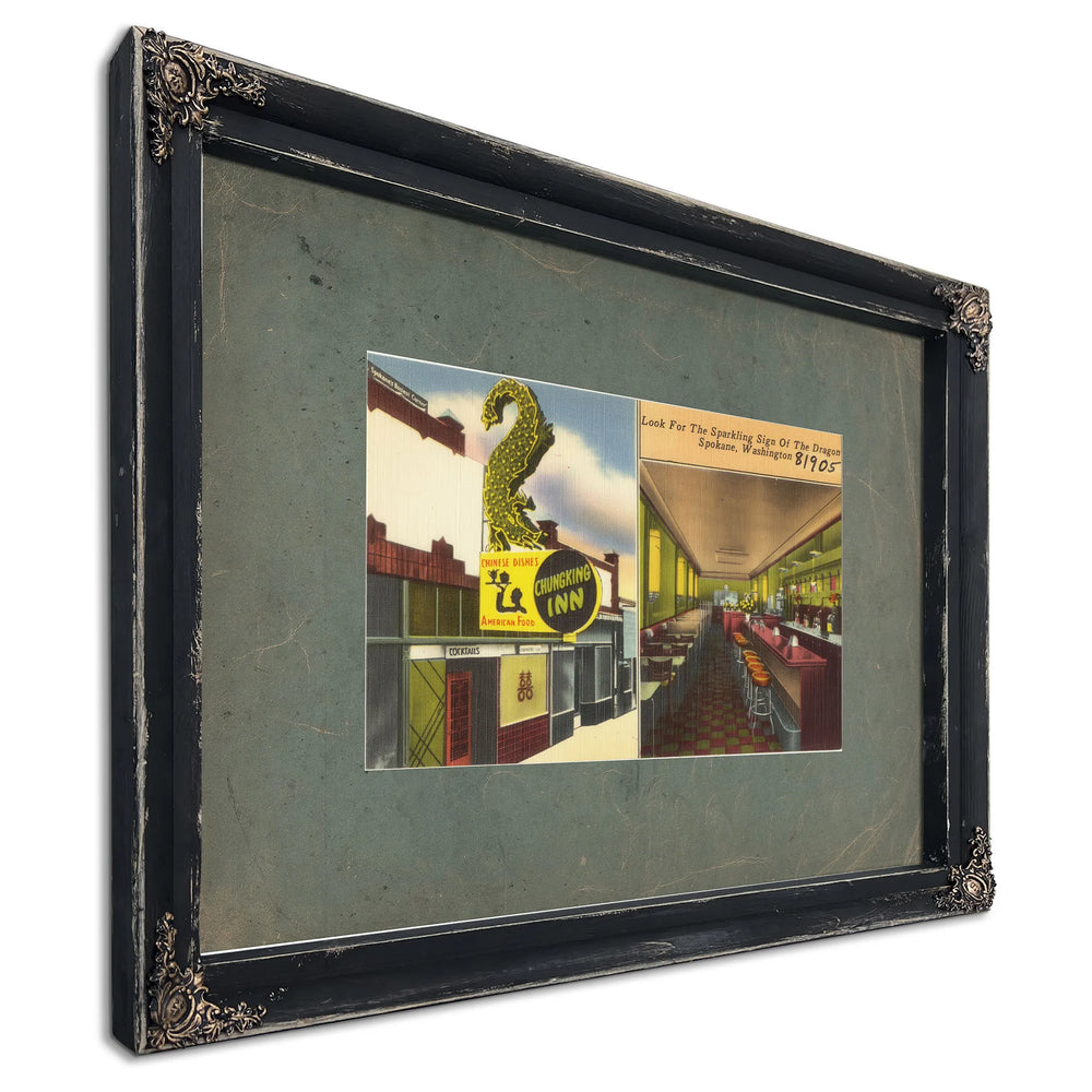 Chung King Inn Look For Sparkling Sign Of The Dragon Spokane Washington, Ebony frame — vintage framed wall art by Bella Frye