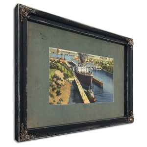 Canal Locks Second To Panama Seattle Washington, Ebony frame — vintage framed wall art by Bella Frye