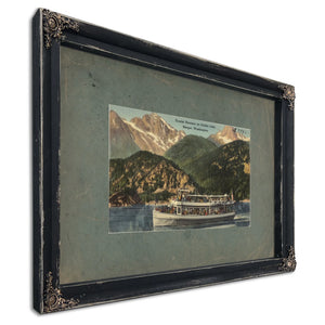 Tourist Steamer On Diablo Lake Skaget Washington, Ebony frame — vintage framed wall art by Bella Frye
