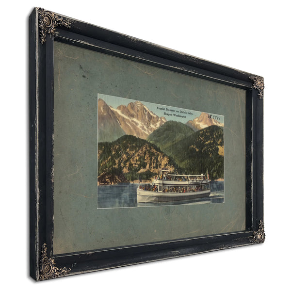 Tourist Steamer On Diablo Lake Skaget Washington, Ebony frame — vintage framed wall art by Bella Frye