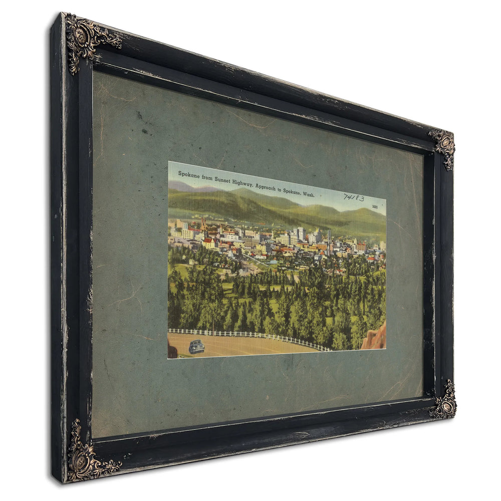Spokane From Sunset Highway Approach To Spokane Wash, Ebony frame — vintage framed wall art by Bella Frye
