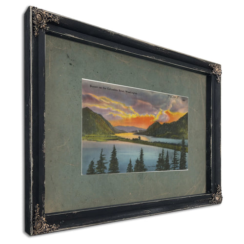 Sunset On The Columbia River Washington, Ebony frame — vintage framed wall art by Bella Frye