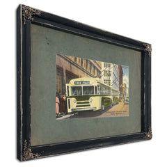 Trackless Trolley Downtown District Seattle Washington, Ebony frame — vintage framed wall art by Bella Frye
