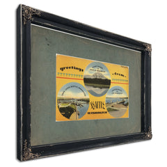 Greetings From Seattle Washington'1, Ebony frame — vintage framed wall art by Bella Frye
