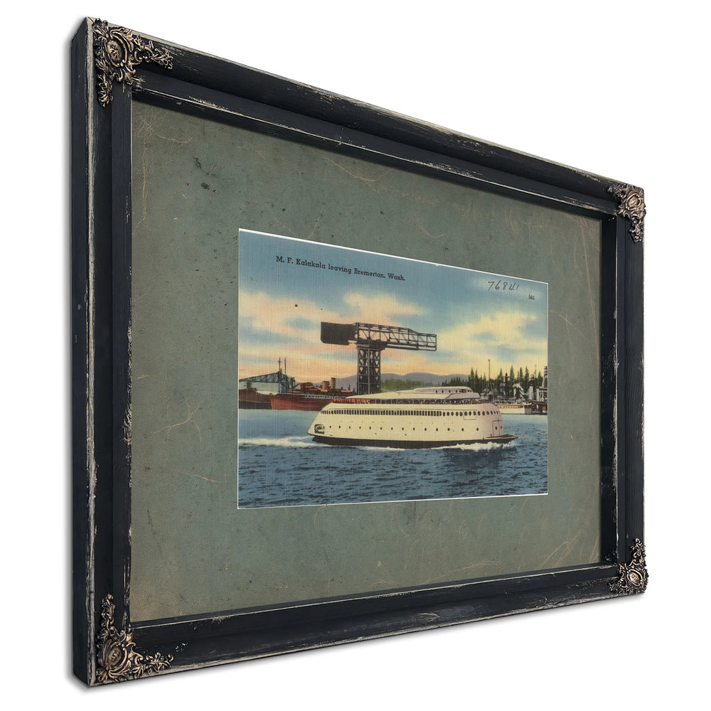 M F Kalakala Leaving Bremerton Wash, Ebony frame — vintage framed wall art by Bella Frye