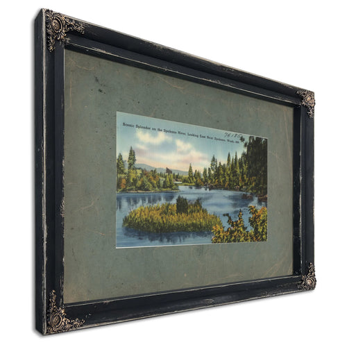 Scenic Splendor On The Spokane River Looking East Near Spokane Wash, Ebony frame — vintage framed wall art by Bella Frye