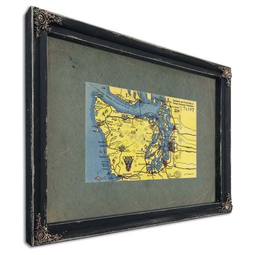 Sportsman And Tourist Map Of Olympic Peninsula Washington, Ebony frame — vintage framed wall art by Bella Frye
