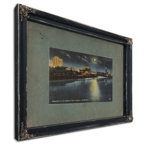 Moonlight On The Spokane River Spokane Washington, Ebony frame — vintage framed wall art by Bella Frye