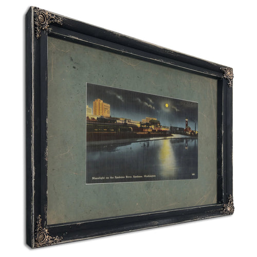 Moonlight On The Spokane River Spokane Washington, Ebony frame — vintage framed wall art by Bella Frye