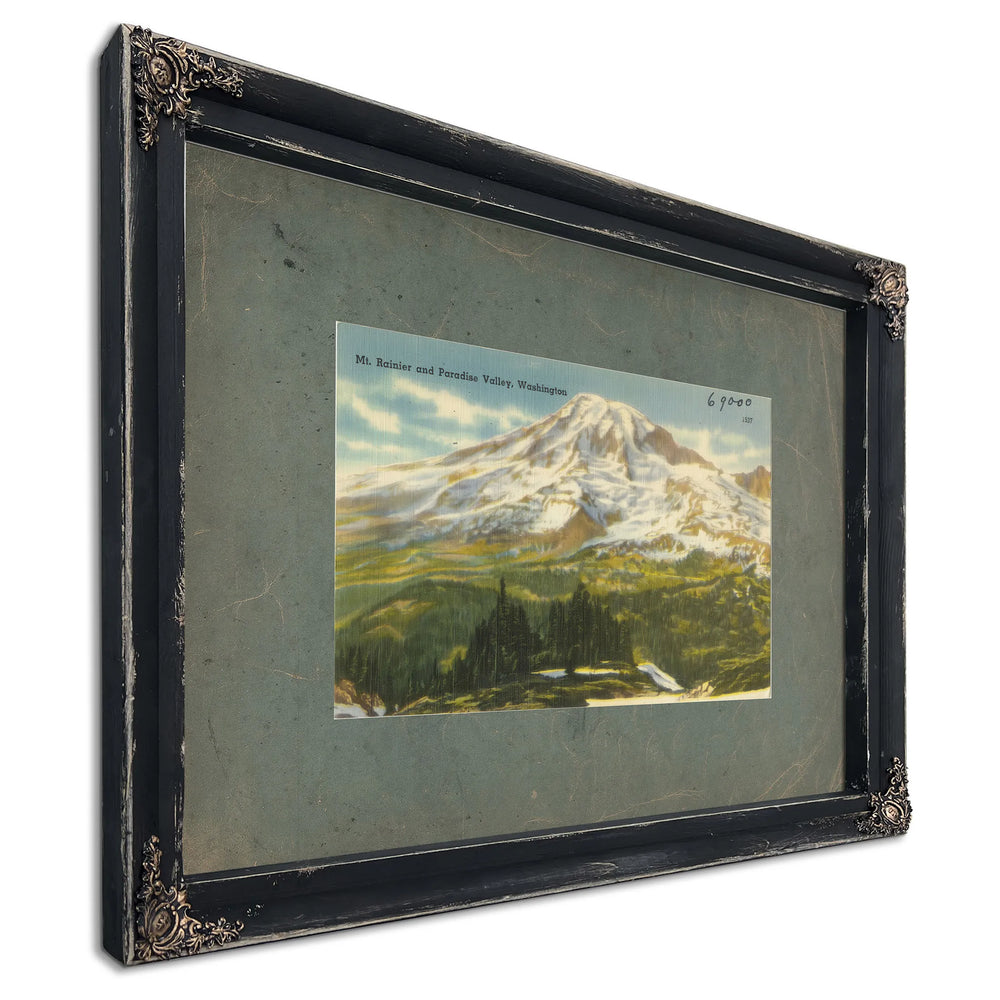 Mt Rainier And Paradise Valley Washington, Ebony frame — vintage framed wall art by Bella Frye