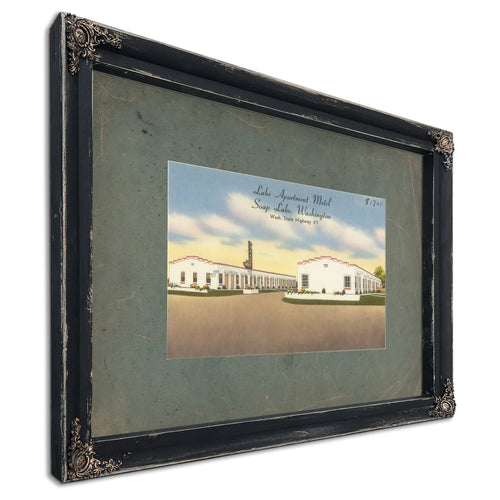 Lake Apartments Motel Soap Lake Washingtonwash State Highway 7, Ebony frame — vintage framed wall art by Bella Frye