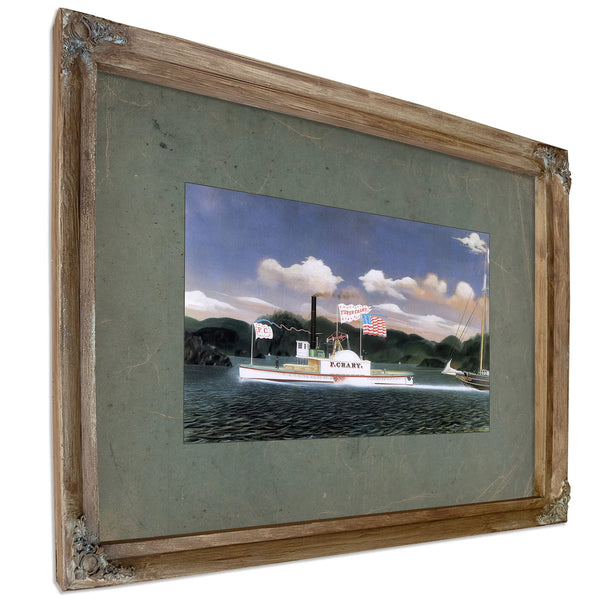 Steamboat Peter Crary on the Hudson River — Verdigris Framed Canvas Print | Bella Frye