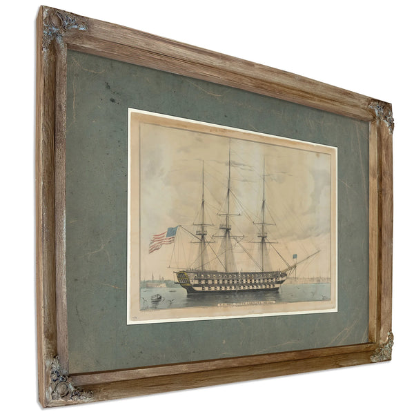 US. Ship North Carolina 102 Guns — Verdigris Framed Canvas Print | Bella Frye
