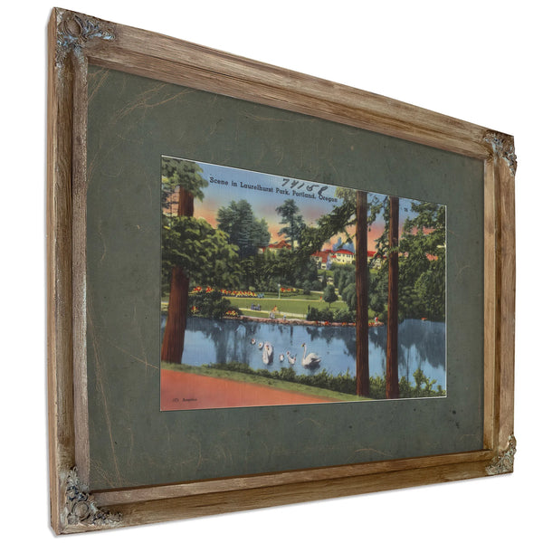 Scene In Laurelhurst Park Portland Oregon, Verdigris frame — vintage framed wall art by Bella Frye